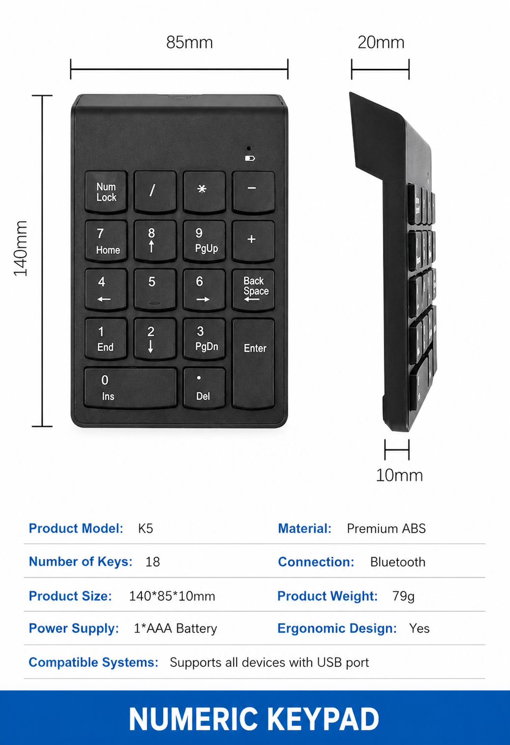 Mini numeric keypad